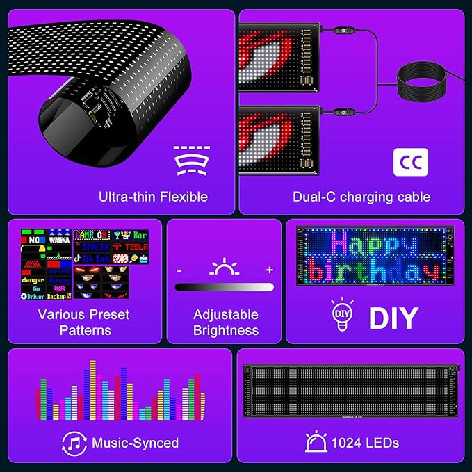 2 Pack LED Eyes for Car Windshield 14.56"x3.62", Programmable Animated Devil Eyes Light for Windshield, APP Control Customizable LED Matrix Display for Cars, SUVs