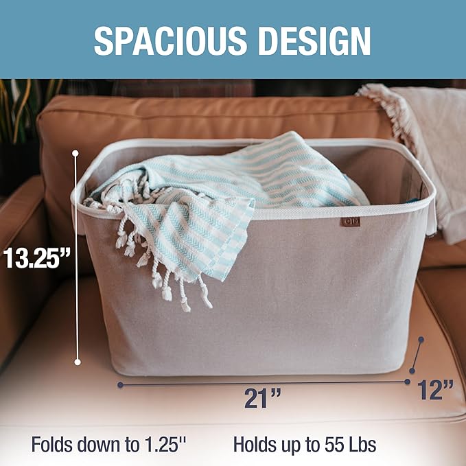 CleverMade Collapsible Laundry Basket LUXE 2 Pack – 60L (16 Gal) Foldable Cotton Blend Clothes Hamper with Vegan Leather Acce