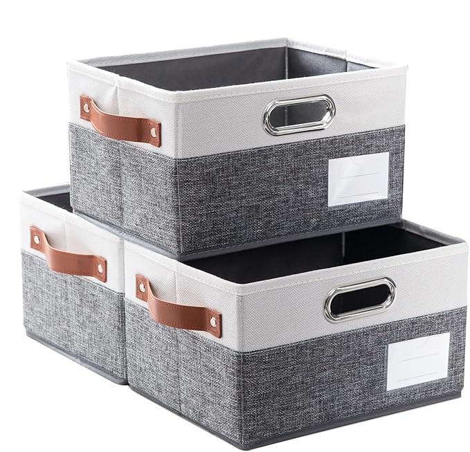 PRANDOM Foldable Storage Bins with Handles [3-Pack] Fabric Collapsible Storage Boxes Baskets Cubes Containers with Handles fo