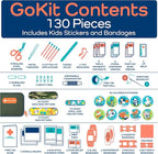 Keep Going Travel First Aid Kit for Kids – 130 Pc. for Car, Purse, Diaper Bag, Backpack, & Suitcase, with Latex-Free Bandages