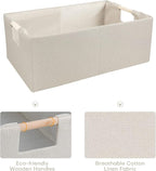ANMINY 4PCS Storage Baskets for Organizing Collapsible Fabric Storage Bins Boxes with Wood Handles Closet Shelves Cube Organi