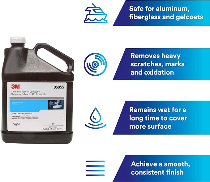 3M Super Duty Rubbing Compound, 05955, 1 gal (10.6 lb), Removes Oxidation, Contains No Waxes or Silicones