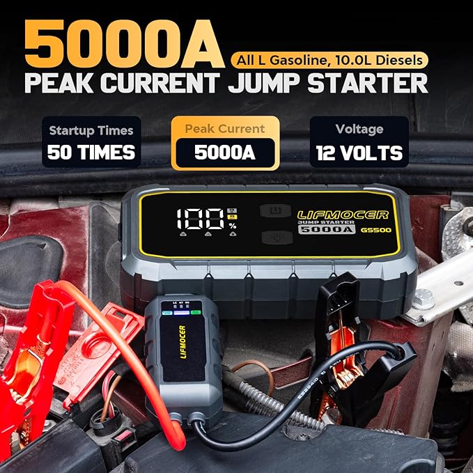 5000A Car Jump Starter-GS500 Car Battery Jump Starter for Up to ALL Gas and 10.0L Diesel Engines, 12V Portable Jump Box with