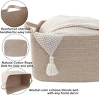 65L Large Blanket Basket,21"x16"x12" Rectangle Storage Bin with Handles,Woven Rope Laundry Basket for Toys, Clothes,Pillows,M