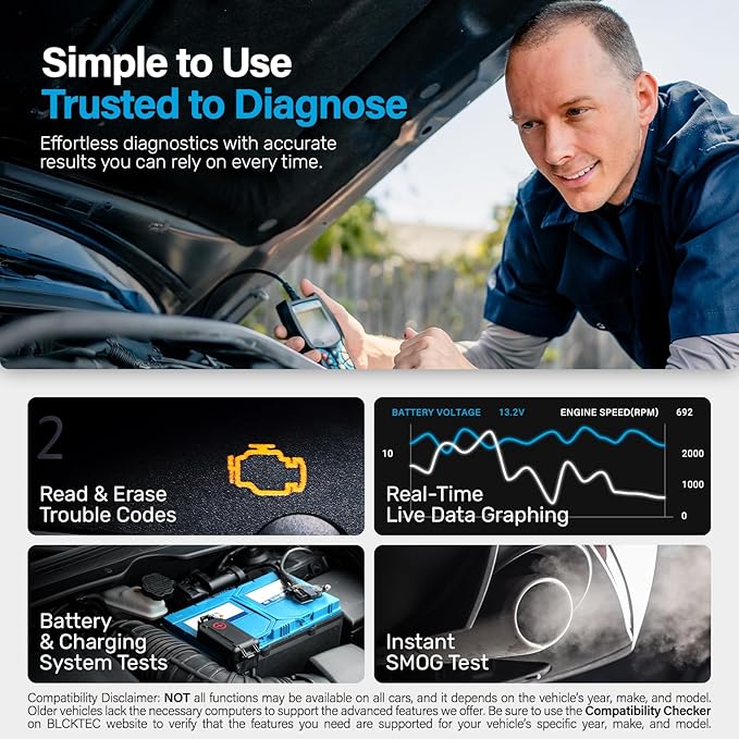 BLCKTEC 440 Bluetooth OBD2 Scanner Diagnostic Tool - Car Code Reader and Scanner for Car - Comes with Live Data -
