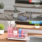 Cisily Sponge Holder for Kitchen Sink, Sink Caddy Organizer with High Brush Holder, Kitchen Countertop Organizers and Storage