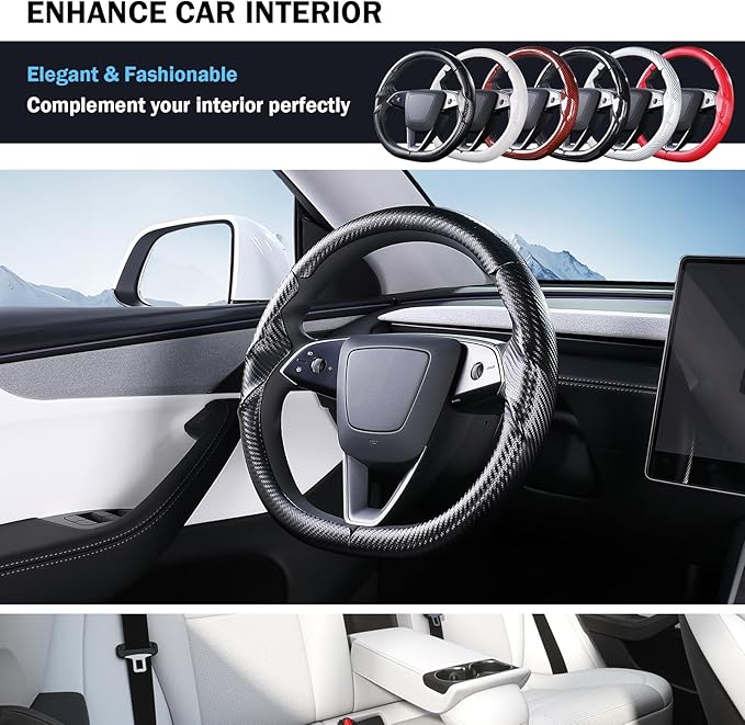 Steering Wheel Cover for Tesla Model 3 Highland(2024-Present)/ Model Y Juniper(2025-Present),Anti-Slip,Comfortable Grip,Breathable,Customized for Tesla Model 3/Y Accessories,Matte Black