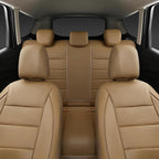 CAR PASS Piping Leather Seat Cover,Universal FIT with Composite Sponge Inside,Airbag Compatible and Reserved Opening Holes,Inside zipper for Cars,Sedan,SUV,Truck(Full Set,Beige with Tan Piping-Stripe)