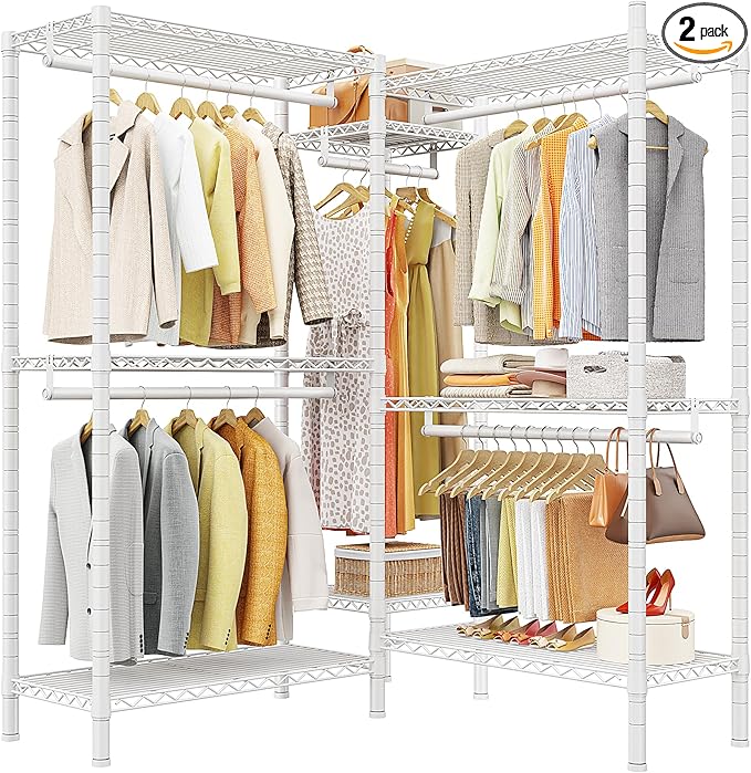 Raybee Clothes Rack, Clothing Racks for Hanging Clothes, L Shaped Clothing Rack for Corner 900LBS Heavy Duty Clothes Rack Gar