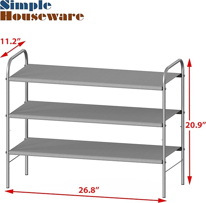Simple Houseware 3-Tier Shoe Rack Storage Organizer, Grey – Space-Saving Shoe Shelf, Holds 9–16 Pairs, Sturdy Metal Frame, Ea