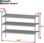 Simple Houseware 3-Tier Shoe Rack Storage Organizer, Grey – Space-Saving Shoe Shelf, Holds 9–16 Pairs, Sturdy Metal Frame, Ea