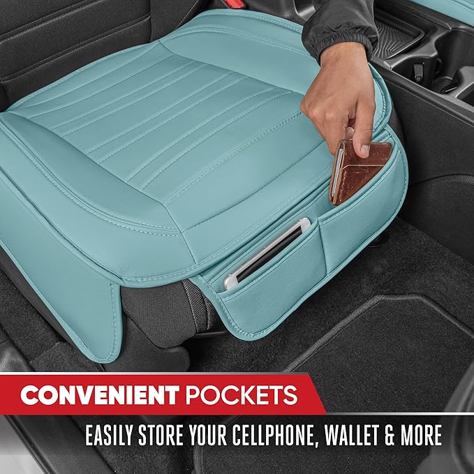Motor Trend Seat Covers for Cars Trucks SUV, Faux Leather 2-Pack Mint Padded Car Seat Covers with Storage Pockets, Premium In