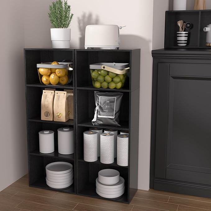 Wooden 4 Cube Storage Organizer, 4 Tier Tall Modern Bookshelf Freestanding Storage Display Organizer, Versatile Cubes Shelf a