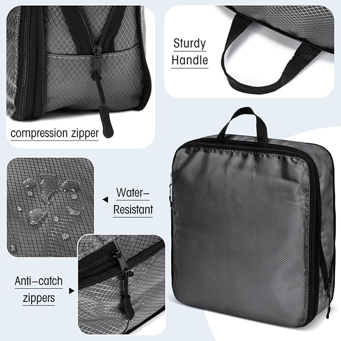 5 Pack Compression Packing Cubes for Travel Space Saving Cubes Luggage Organizer for Suitcase(Mixed Gray,Mixed)