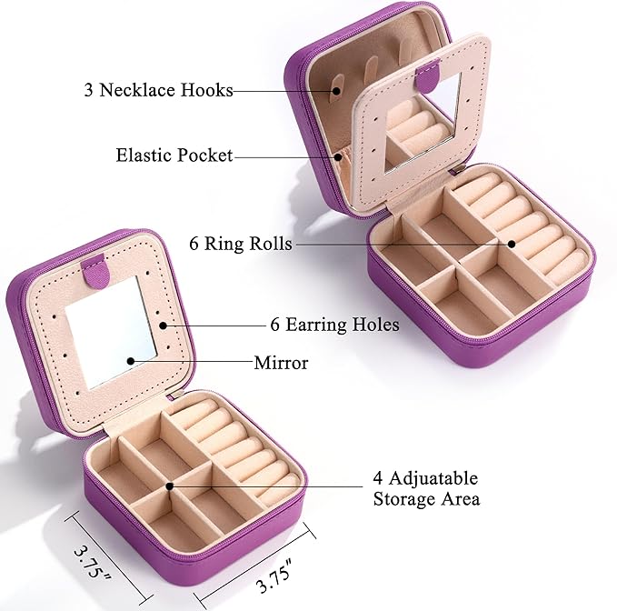 Parima Travel Jewelry Case - Small Purple Jewelry Organizer Box for Women