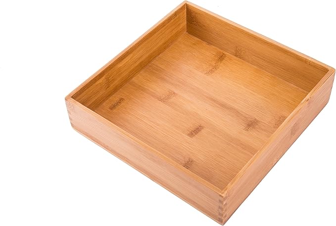 Bamboo Wardrobe Clothes Jewellery Organizer Box Square Oragnizer Boxes Wooden Snack Nut Storage Boxes, Bamboo 8"*8"