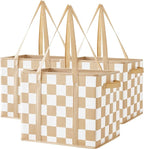Checkered Reusable Grocery Bags Heavy Duty 3 Pack Foldable Shopping Bags with Handles for Groceries Collapsible Tote
