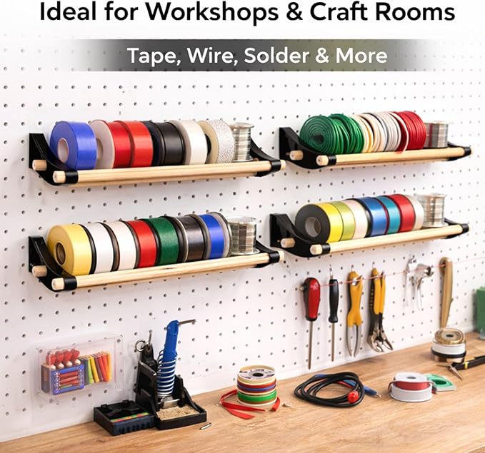 PEGGY Pegboard Accessory Hook and Dowel Organizer Storage for Tape, Steel Wire Spools, Ribbon, Crafts, Hobby, 12” kit (3PK Bl