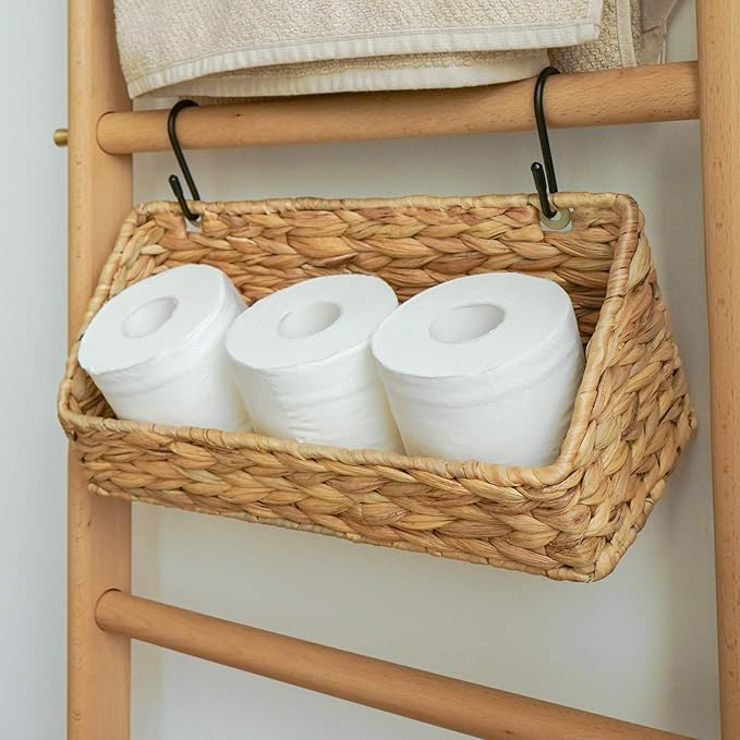 StorageWorks Woven Wall Baskets for Storage, Water Hyacinth Baskets for Shelf, Wall Storage for Kitchen and Bathroom, Hanging