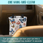 Car Trash Bag Colorful Butterfly Floral Leak-Proof Car Garbage Bag with Drawstring Foldable Canvas Trash Bin with Adjustable Buckle for Car Accessories, Travelling, Camping