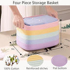 Rainbow Rope Basket for Storage 4 Pack Baskets for Shelves Woven Toy Storage Bins for Nursery Kids in Classroom 12.7"Lx9"Wx7.