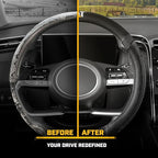 CAT® DuraGrip Car Steering Wheel Cover, Black Tire Tread Traction Design, Auto Steering Wheel Cover for Cars Trucks Vans SUVs, Improve Grip and Control, Durable Comfortable - Large 15"-16" Inches