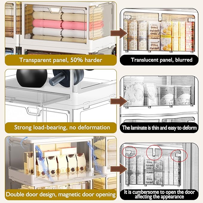 Kmiectse Clear Storage Bin with Lid 3 Pack 【Stackable & Sturdy】 Plastic Multifunctional Folding Storage Bins for Bedroom, Liv