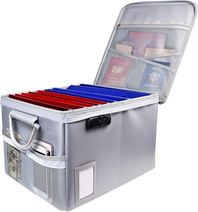 TOMKID Fireproof File Cabinet with Lock, Fireproof Document Organizer Collapsible File Box Filing Cabinet with Handle for Let