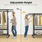 HOKEEPER Heavy Duty Clothes Rack Load 635 LBS, Clothing Rack for Hanging Clothes, Adjustable Black Double Rod with Metal Bask