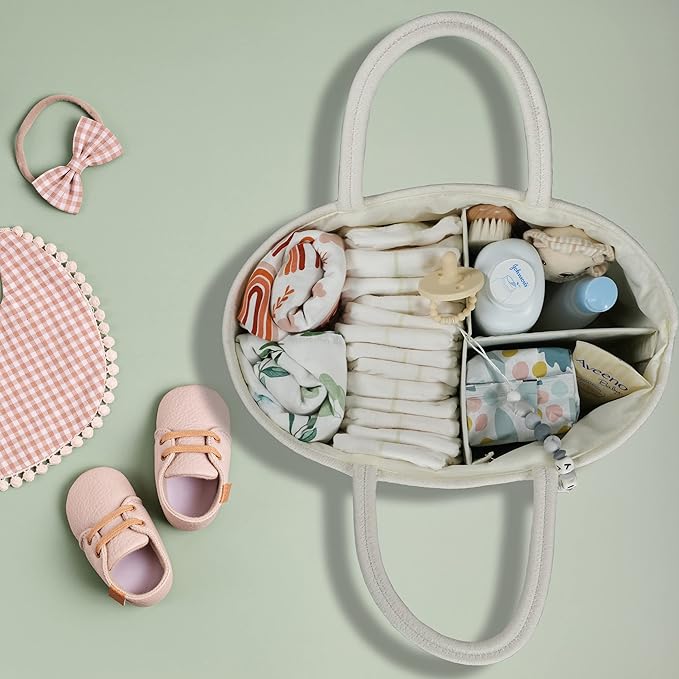 Large Baby Diaper Caddy Organizer for Girl Boy Rope Nursery Storage Bin Basket Portable Holder Tote Bag for Changing Table Ca