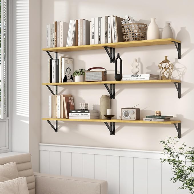 Axeman 24 Inch Floating Shelves | 8 Inch Deep Oak Wall Shelves Set of 2 | 24W x 8D Rustic Wood Shelves for Bookshelf Living R