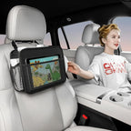 Car Organizer Bag for Back Seat Front Seat or Between Seats Premium PU Leather Hanging Storage Caddy with Tablet Holder Tissue Box Cup Bottle Holders Mesh Pockets for Kids Adults