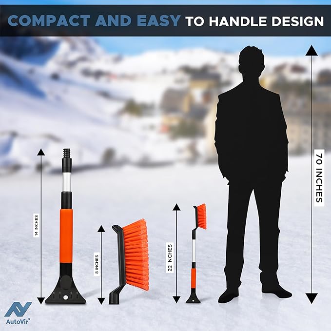 Extendable Snow Brush & Ice Scraper for Car Windshield | 26" Car Snow Brush with Ice Scraper | Extendable Snow Remover for Cars & SUVs | Snow Scraper for Car Windshield and Windows