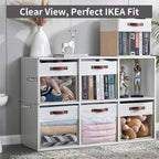 Bagnizer Storage Cubes, 4 Pack Linen Foldable Storage Bins with Clear Window and 2 Handles, 13x15x13 Storage Cube Bins for Sh