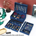 QBestry 3-Layer Jewelry Box for Women with Lock and Key & Drawer, Large Jewelry Organizer with 8 Necklace Hooks & 56 Earring 