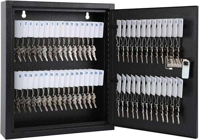 KYODOLED Locking Key Cabinet, 60 Key Storage Lock Box with Code, Key Box Wall Mount with Combination Lock, Key Hooks & Tags K
