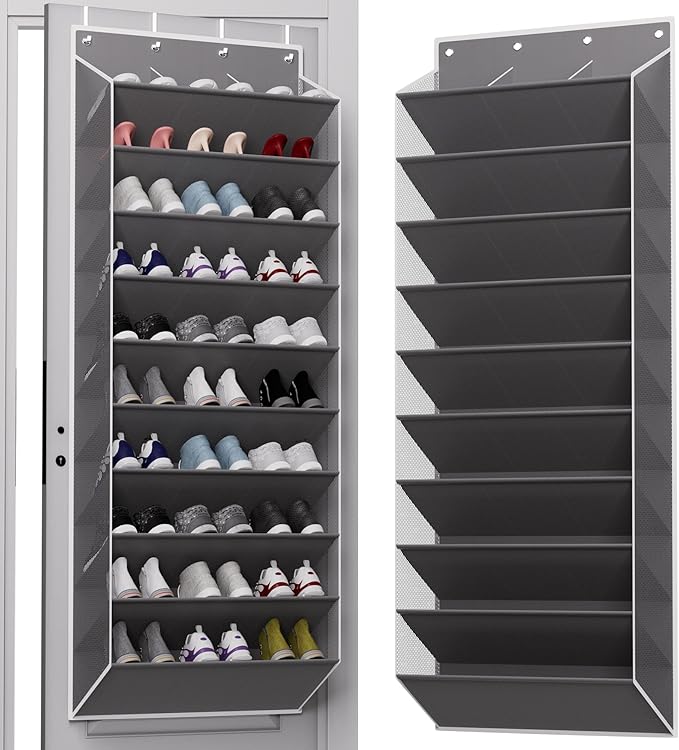 TAHAVICE 30 Pairs Over The Door Shoe Organizer, 10-Tier Hanging Shoe Rack with Deep Pocket for Closet, Extra Large Shoe Stora