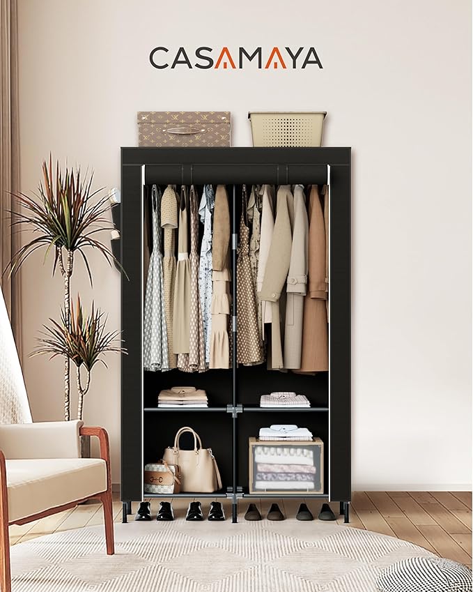 CASAMAYA Portable Closet, 34 Inch Large Capacity Wardrobe Closet with Cover, Clothes Storage Organizer with Shelves and 2 Han