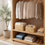 StorageWorks Wicker Storage Baskets, Handwoven Water Hyacinth Basket for Organizing, Decorative Organizers with Built-in Hand