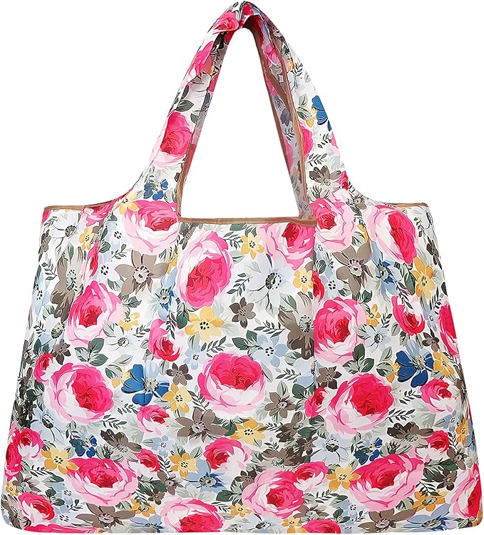allydrew Large Foldable Tote Nylon Reusable Grocery Bags, 5 Pack