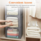 Lifewit Clothes Storage Bins with Metal Frame, Stackable Storage Box, Foldable Clothing Storage Bins with Lids, 75L Storage B