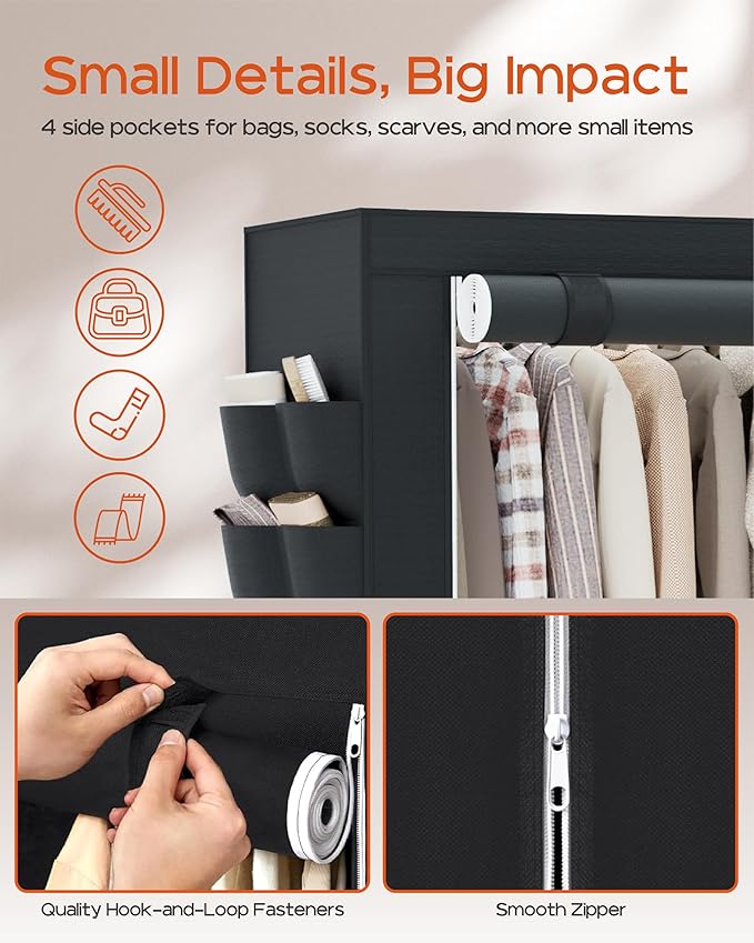 CASAMAYA Clothes Rack, Portable Closet, 54.7 Inch Large Capacity Wardrobe Closet with Cover, Clothes Storage Organizer with S