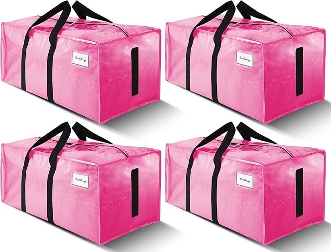 4 Pack Large Strong Moving Bags with Zippers & Carrying Handles - Water-Resistant - Heavy Duty Storage Tote for Space Saving,