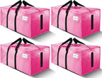 4 Pack Large Strong Moving Bags with Zippers & Carrying Handles - Water-Resistant - Heavy Duty Storage Tote for Space Saving,
