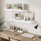 Fun Memories Floating Shelves Set of 2, 36 Inch Long Wooden Wall Shelves, 10 Inch Deep Wall Mounted Storage Shelf with Metal 