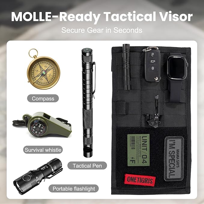 ONETIGRIS Molle Visor Panel Organizer, Molle Panel Tactical Car Sun Visor Cover Vehicle Visor Storage Holder Pouch Molle Webbing with Hook-and-Loop Straps for Cars, Trucks, Suvs (B)