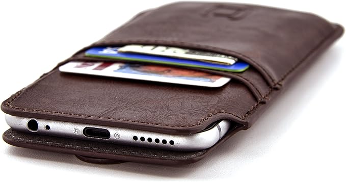 Dockem Provincial Wallet Sleeve for iPhone SE 2/3, 12/13 Mini, 8, 7, 6, 6S (5.4/4.7 inch) – Vintage Vegan Leather Pouch Cover with 2 Card Holder Slots [Brown]