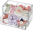 Hipiwe 2-Tier Acrylic Storage Drawer Stackable Box Hair Accessories Organizer Clear Desktop Organizer with Removable Dividers