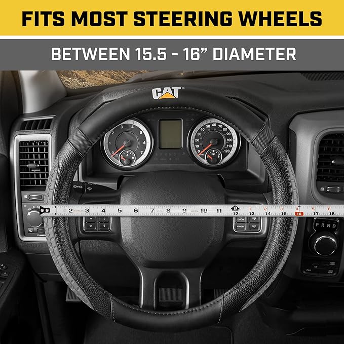CAT® DuraGrip Car Steering Wheel Cover, Gray Tire Tread Traction Design, Auto Steering Wheel Cover for Cars Trucks Vans SUVs, Improve Grip and Control, Durable Comfortable - Large 15"-16" Inches