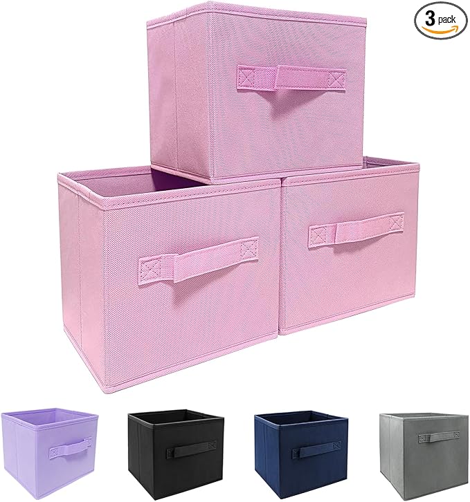EBIGIC Pink Storage Bins 3Pack 9.0"x7.5"x7.5" Fabirc Foldable Closet Toy Organizer Collapsible Cloth